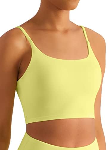 KIKIWING Longline Bra Cropped Tank Tops for Women Padded Sports Bra Workout Bras for Women Fitness Camisole Crop Top Yoga Bras for Women Neon Yellow S