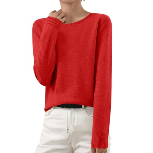OIOLOYJM Fall Cashmere Sweaters for Women 2025 Crewneck Long Sleeve Tops Knitted Pullovers Lightweight Merino Wool Sweater