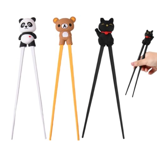 YAYNO 3 Paar stäbchen zum essen Essstäbchen Essstäbchen Hilfe Als Halterung für Anfänger Stäbchen Zum Essen Cat Paw Panda Design Chopsticks Kinder Stäbchenkopf Abnehmbar Lernset In Niedlichen
