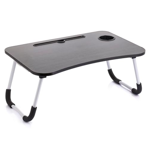Tradineur - Mesa auxiliar plegable con Ranura - Fabricado en madera y metal - Incluye posavasos y cajón de almacenamiento - Ideal para cama, viajes y acampadas - Peso máx. 10 kg - 26 x 60 x 40 cm