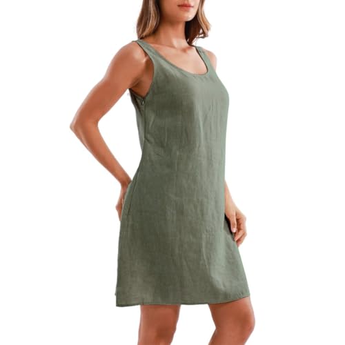 Amazhiyu Women's 100% Linen Summer Casual Sleeveless Mini Shift Tank Dresses2