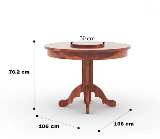 Image of Solid Sheesham Wood Round Dining Table Set 4 Seater | Four Seater Dining Table 4 Seater with 4 Modern Chairs for Living Room | 4 Seater Dining Set for Hotel Restaurant (Honey, 4 Seater)