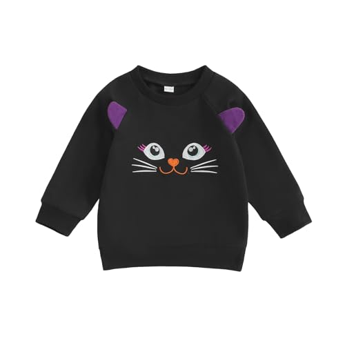 Toddler Girl Boy Halloween Clothes Black Cat Long Sleeve Sweatshirt Pullovers Tops Baby Halloween Shirt