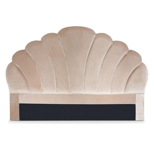 Menzzo Tête de Lit Mermaid 160 cm Velours Taupe - Tête de Lit Design Coquillage Matelassée - Décoration Chambre Élégante