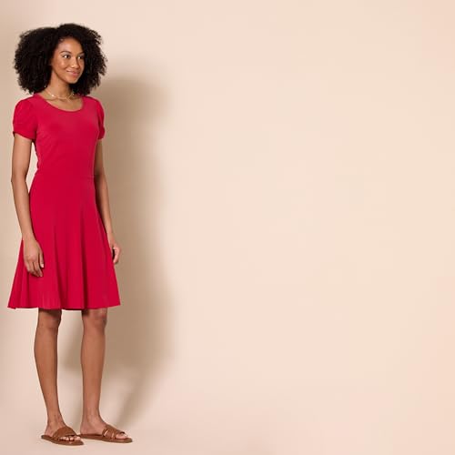 Image of Amazon Essentials Women's Gathered Short Sleeve Crew Neck A-line Dress (Available in Plus Size)