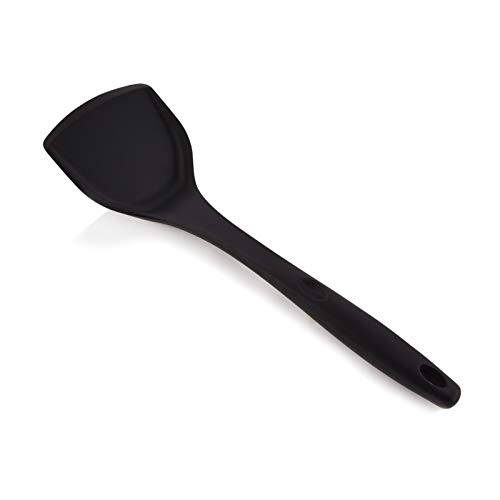 Silicone Wok Turner, Heat Resistant Solid Silicone Stir Fry Spatula for Non Stick Cookware (Black)