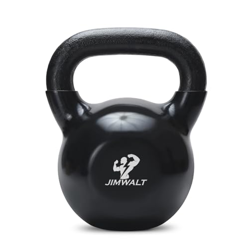 Jimwalt Jimwalt Premium Black Series Vinyl Coated Solid Kettlebell - Non Slip Grip| Reach Compliant| From the House of Healthycliq | Sedex Certified| Strength Training Weight for Home Gym 20 KG (44.09 LBS))