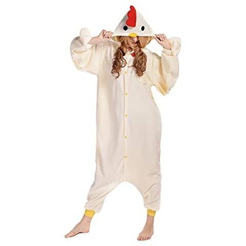 NEWCOSPLAY Unisex Adult White Chicken One- Piece Cosplay Animal Pajamas Halloween Costume - white - Medium Cover
