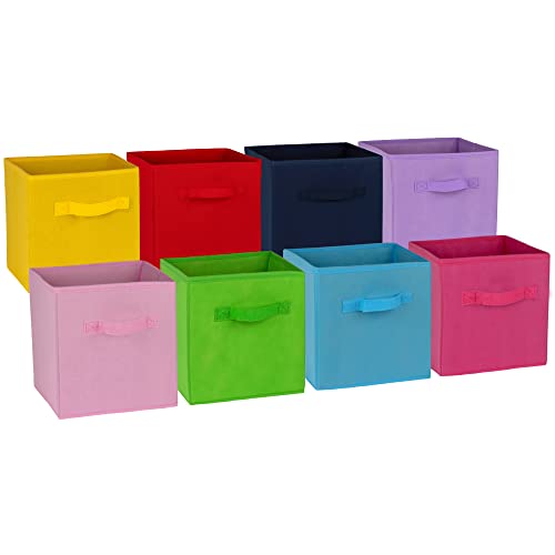 Klozenet 11 inch cube storage bins 8-pack, Multi Colored kids storage cubes, for Home, Kids Room, Nursery and Playroom, Closet and Toys Organization,/ toy storage bins (colorful)