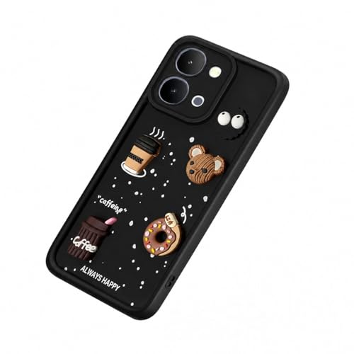 Image of Bintage Cute Fun Taddy| 3D Ball Bear| Donut| Coffee Rubber Case Full Body & Camera Protection Back Cover Compatible for Vivo T5x 5G / Vivo Y51Pro 5G - Black