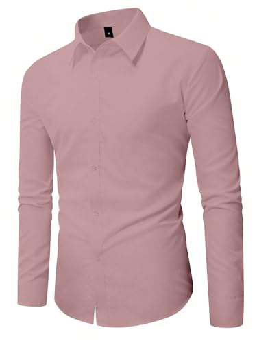Image of AVANOVA Men's White Long Sleeve, Slim Fit Button Down Dress Shirt for Men | Casual Office Wear | Formal Business Shirts | Stylish Plain Single Breasted Shirt(Shirt 87)