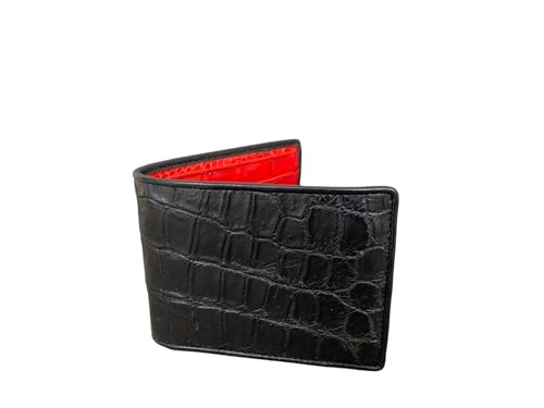 black and red genuine crocodile skin handmade wallet for men, alligator leather wallet