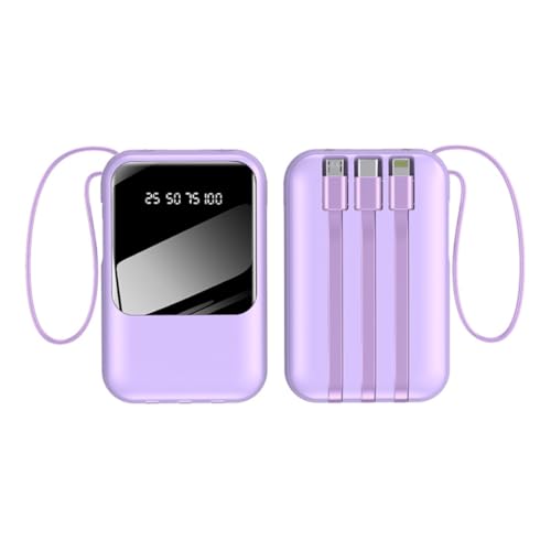 Banco de energía móvil de 20000 mAh, batería portátil integrada con 4 cables, cargador de carga rápida, batería compacta, pantalla LED en tiempo real (5000 mAh/morado)