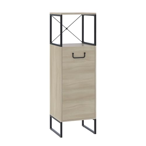 Vicco Midischrank Eiche/Schwarz Vionna 36x117x33 cm - Badezimmermöbel, Ideal für kleine Räume und schmale Nischen