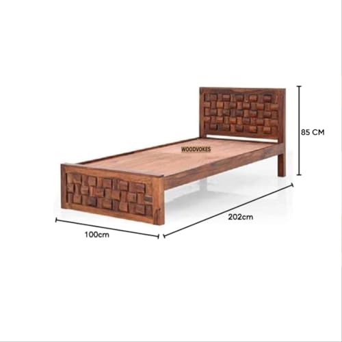 Image of Solid Sheesham Wood Single Bed with Headboard & Footboard | Sturdy Wooden Cot for Bedroom, Hostel & PG | Modern Design Single Wooden Bed Frame (Mattress Not Included) (Honey-3)