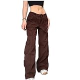 WSPDSD Casual Baggy Jeans Femme Lâche Taille Basse Rétro Salopette Hip Hop Streetwear Droit Denim Pantalon Large Jambe Cargo Pantalon - 0020002-Brown,S
