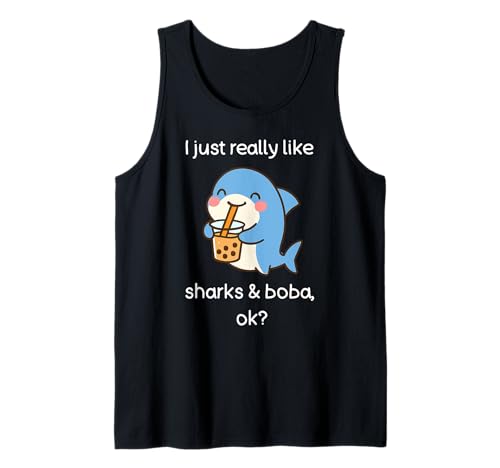 Funny Boba Shark Shirt Boba and Sharks Bubble Tea Tank