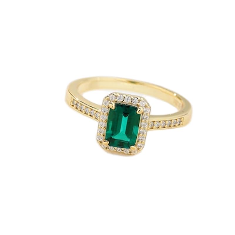 Demi-alliance émeraude naturelle et argent 925 avec son halo de diamants éclatants