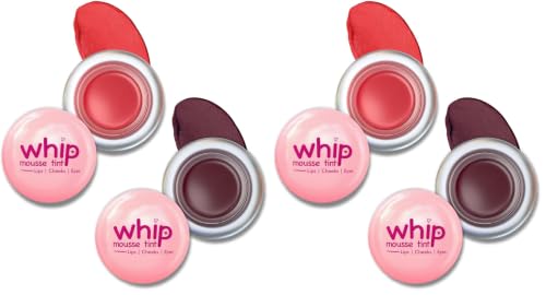 Image of Glam21 Whip Mousse Tint 3-in-1 | Lip, Cheek & Eye Tint | Vitamin E, Jojoba Oil & Shea Butter | Waterproof, Long-Lasting, Highly Pigmented | Lightweight Travel-Friendly Makeup | 4gm Each | Combo Pack Of 4 (Cherry Red&Plum Star)