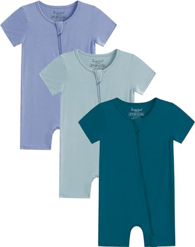 Image of Jimonda Boys Baby Girls Short Sleeve Romper Unisex Baby Footless Pajamas With Viscose 2-Way Zipper Front 3Pcs0-24Months