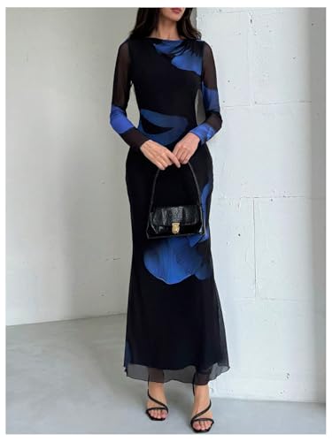 Image of Milumia Women's Spring Wedding Guest Dress Floral Long Sleeve Maxi Dresses Cocktail Party