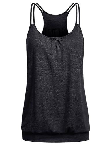 Wobity Yoga Tops for Older Women Activewear Tops Juniors Sleeveless Racerback Tank Knit Flattering Shirts to Hide Tummy Fitness Clothes Black1 Medium