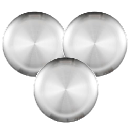 Anicy Lot de 3 Assiette Camping Assiette Inox - 20cm de Diamètreplat Inox, Vaisselle de Camping Pour Pique-nique, Randonnée, Cuisine, Fête