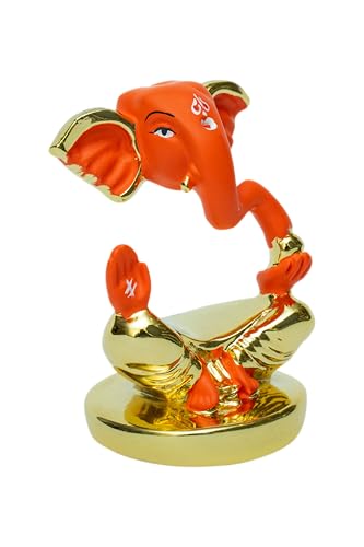 Image of Gold Plated Divine Ganesha | Red & Gold Ganpati Idol for Car Dashboard, Office Desk & Home Temple | Prosperity & Protection|Travel-Friendly |Good Luck & Blessings| Height 1.9 Inch
