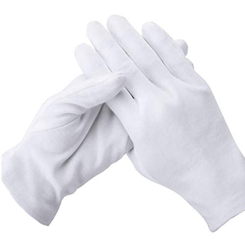 YMWALK White Gloves, 12 Pairs Soft White Cotton Gloves for Coin Jewelry Inspection,Protection and Decoration,Reusable Health Daily Work Gloves For Men Women(Medium Size)