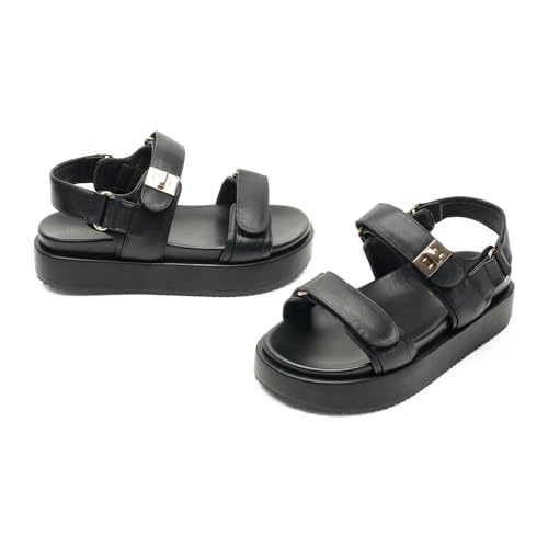 FUNKYMONKEY Women's Low Wedge Platform Sandals Open Toe Adjustable Double Strap Beach Casual Sandals3