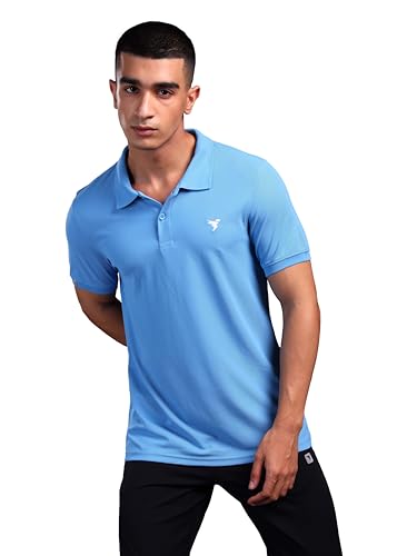 Image of TECHNOSPORT Men's Solid Slim Fit Polo Collar T-Shirt MATPIQ Half Sleeve Button Polyester for Gym Running Workout UPF50+ Anti Odour