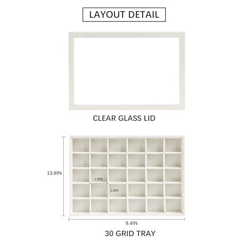 Image of Wudygirl Set of 2 Jewelry Organizer Stackable Jewelry Tray for Drawer Velvet Earring Holder Organizer with Lid Dust-proof Earring Case Ring Storage for Women Drawer Inserts 30 Grid (Beige)