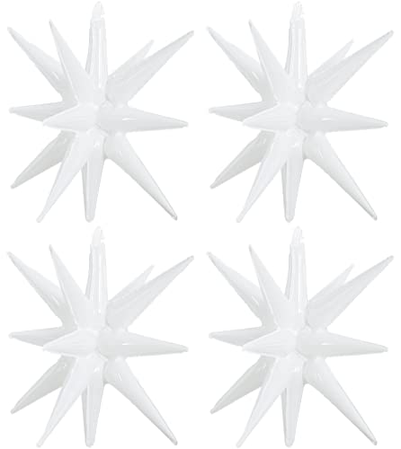 Image of TONIFUL 4 Pcs Explosion Star Balloons White Foil Balloon Party Decorations | 22 Inch Large Mylar Star Balloon for White Party Decor Christmas New Year Birthday Wedding Baby Shower Photo Booth Supplies