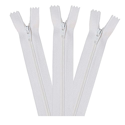 18 inch | 46cm White Zips (Pack of 3) - Strong No.3 Nylon Closed End Zip Fasteners. Ideal for Sewing, Dressmaking, Skirts, Bags, Cushions, Craft Projects