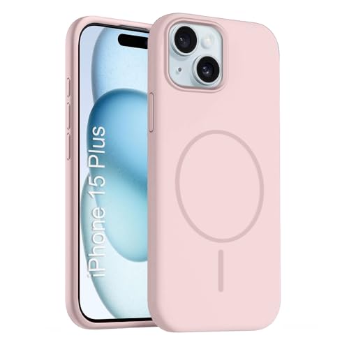 Image of iPhone 15 Plus Silicone Magsafe Case | Shock Proof Design & Camera Protection | Premium Rubberised Apple iPhone 15 Plus Cover (Microfiber Lining) | Magnetic Liquid Silicone - Pink