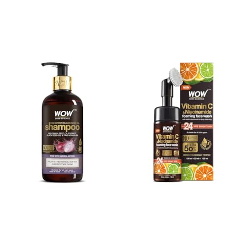 Image of WOW Skin Science Brightening Vitamin C Foaming Face Wash & WOW Skin Science Red Onion Black Seed Oil Shampoo with Red Onion Seed Oil Extract