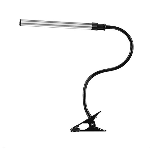 Lámpara Escritorio LED, 2 Potencias de Luz Blanca, Pinza Abre 6cm, Carga Cable USB, Tubo Flexidable 400mm, Proteción para los Ojos