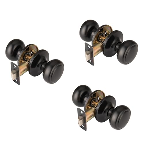 NCSEN 3 Pack Matte Black Door Knobs,Interior Door Knob with Lock,Coastal Style Door knob for Privacy and Bedroom (Closet or Hall) by NCSEN - Used condition - US$18.25