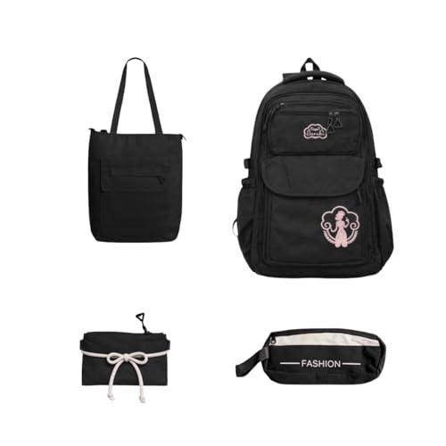 Kit Mochila Escolar Juvenil 4 Peças para Escola Trabalho Viagem (preto)