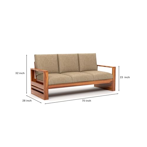 Image of Solid Sheesham Wood 3 Seater Sofa for Living Room | Elegant Wooden Sofa Set 3 Seater for Home & Office Furniture Decor | Stylish 3 Person Sofa (Zack Honey, 3 Seater)