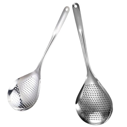 PAMINGONO 2個 ステンレス製パスタコランダースプーン点 あき大容量ザルスプーン 快適ハンドル付き水切り調理器具 スパゲッティや野菜の調理