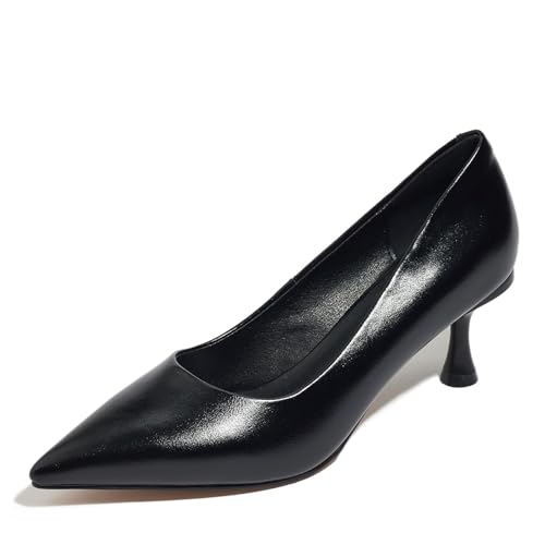 Women's Low Kitten Heel Pointed Closed Toe Pumps Classic Fashion Dress Pumps Comfy Heeled Shoes for Office Work