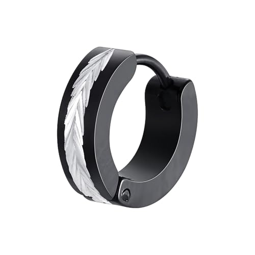 Pendiente de aro negro para mujer con forma de C 1 pieza de acero inoxidable, Acero inoxidable, Sin piedra preciosa