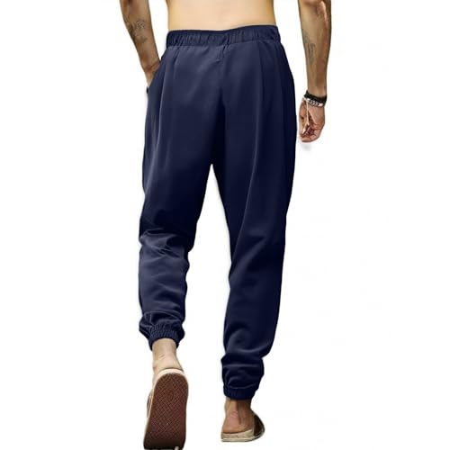 WENKOMG1 Mens Cotton Linen Pants Tapered Ankle Length Lightweight Breathable Japanese Style Streetwear Lounge Pants3