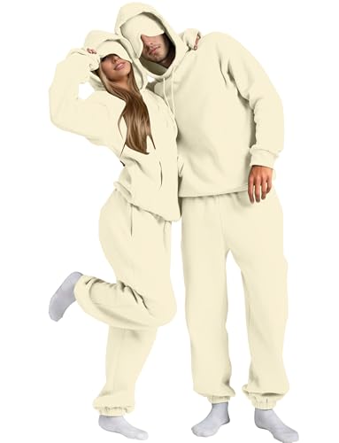 OLAPTA Airplane Travel Mode 2 Piece Outfits Eye Mask Built-In Oversized Hoodies Comfort Sweatpants Men Women Tracksuits Sets