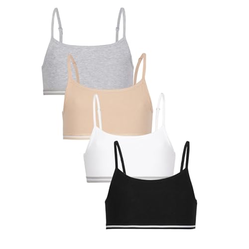 Image of CHARM N CHERISH 4 Pack Pure Cotton Sports Bras for Girls, Non Padded Bras-Slip On Teenage Bras-Combo Pack-Solid Printed