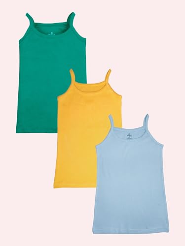 Image of KiddoPanti Girls 100% Cotton Rib Solid Camisole Tank Top Pack of 3