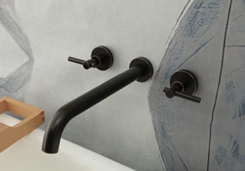 Wall Mount Tub Filler，Two Handle Bathtub Faucet, Extra Long Spout Reach with High Water Flow, Brass Rough in Valve Included, Oil Rubbed Bronze…