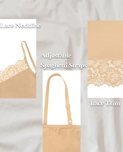Image of Slip for Women Under Dress Satin Silky Sleepwear Lace Trim V Neck Adjustable Spaghetti Straps Nightgown Cooling Feel