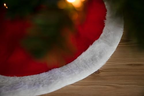 HEITMANN DECO Baumdecke Rund Rot Weiß Stoff Tannenbaum Unterlage mit weißem Rand Schutz vor Tannennadeln Weihnachtsdeko – Ansicht 4